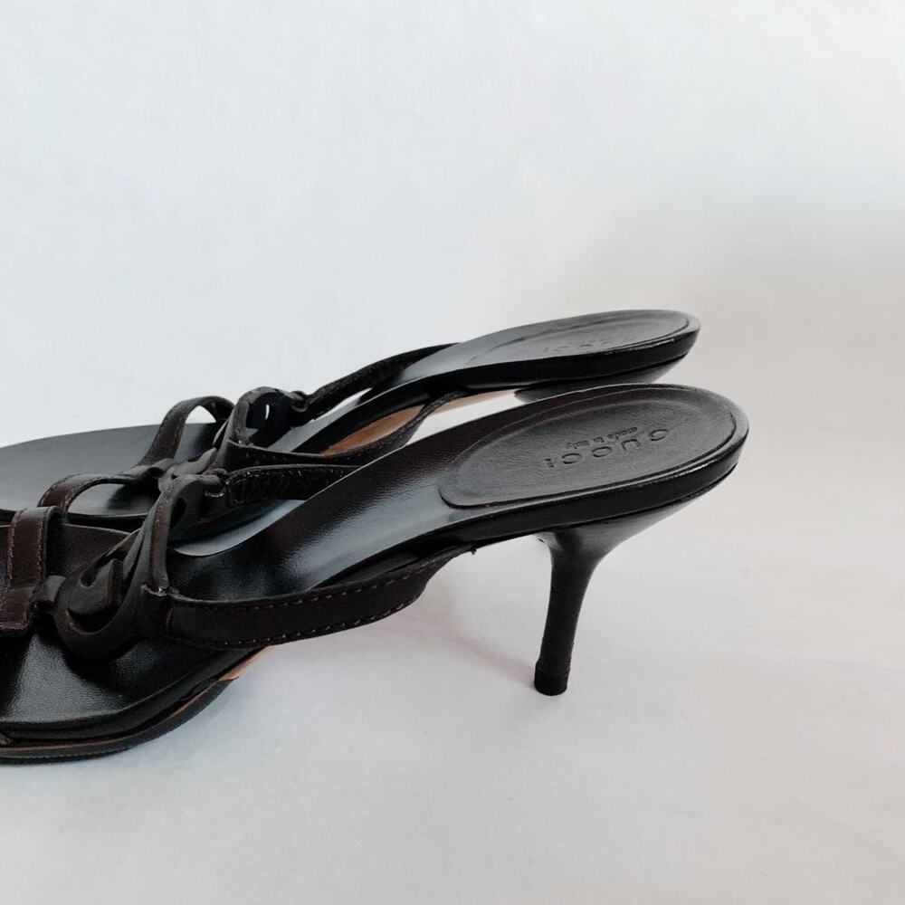 Gucci Brown Leather Sandal Heels Size 40 - Picture 2 of 5